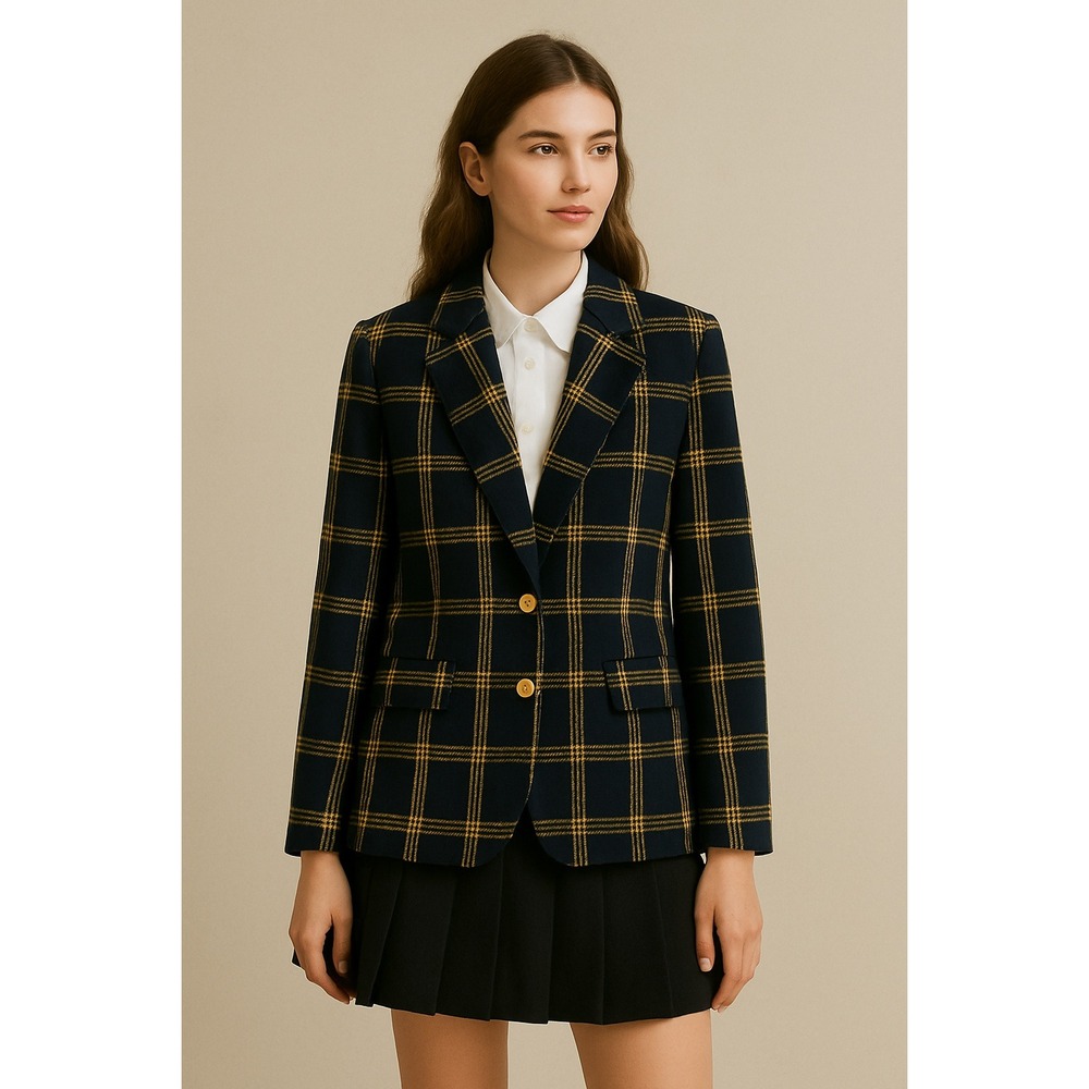 Vintage Pendleton Clueless Preppy Old Money Blazer size 12 Black Yellow Plaid